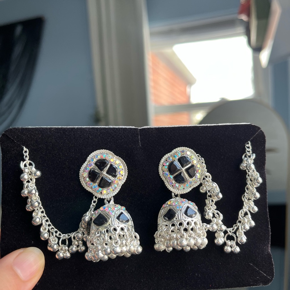 Chic Silver and Black Chain Earrings